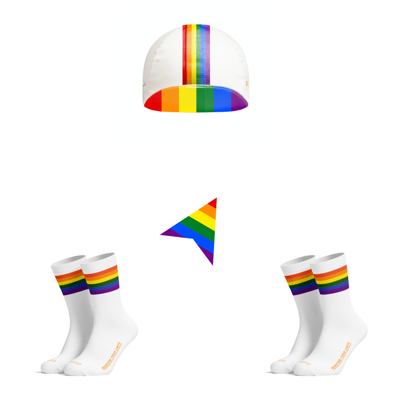 Pride Bundle for cyclist | Pride Bundle |Pride Bundle bestehend aus einer Rennrad-Cap und zwei Paar Rennradsocken im farbenfrohen Pride-Design.