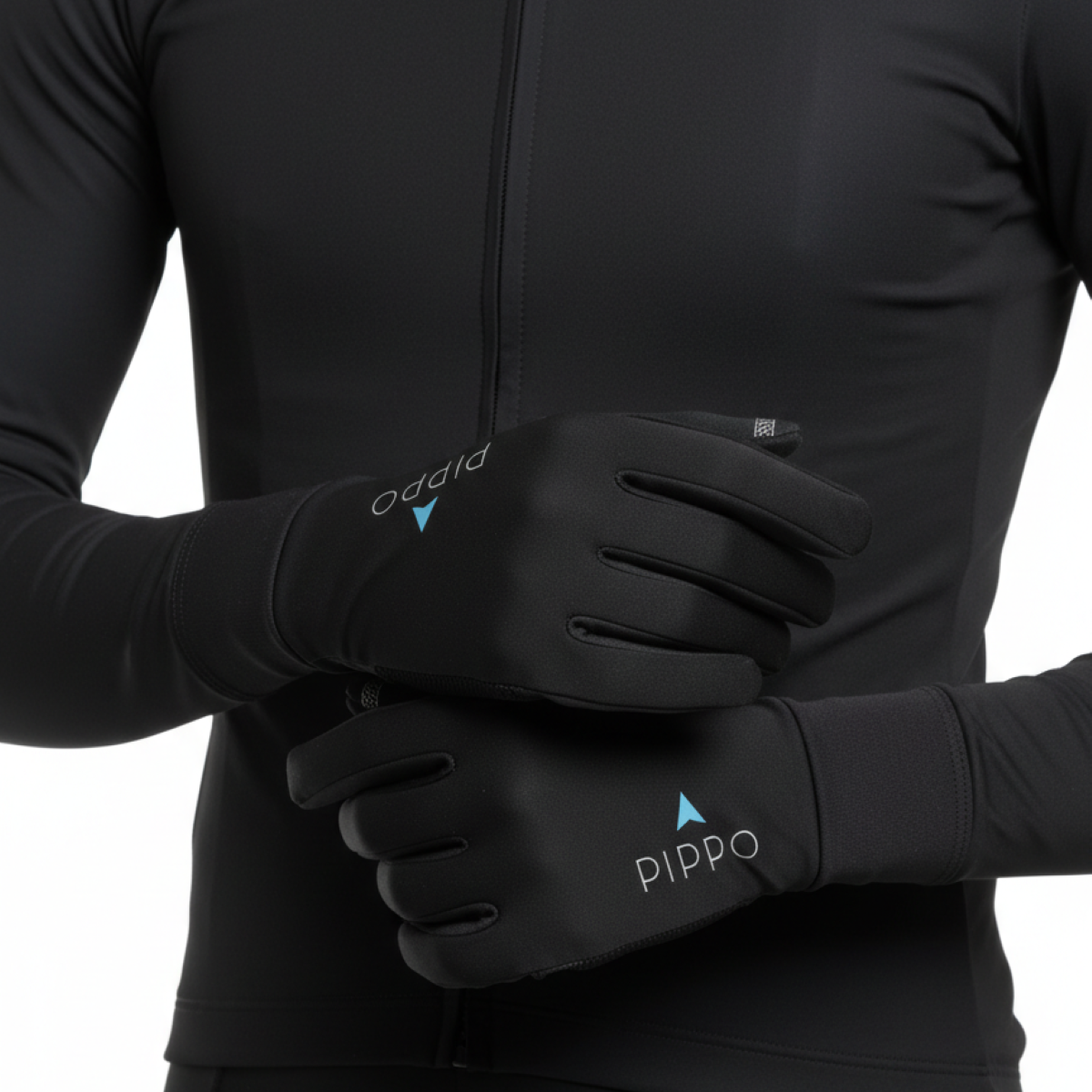 Professional Rennrad Handschuhe fuer den Winter | Wasserabweisend | Schwarze Winterhandschuhe im minimalistischen PIPPO Logo.