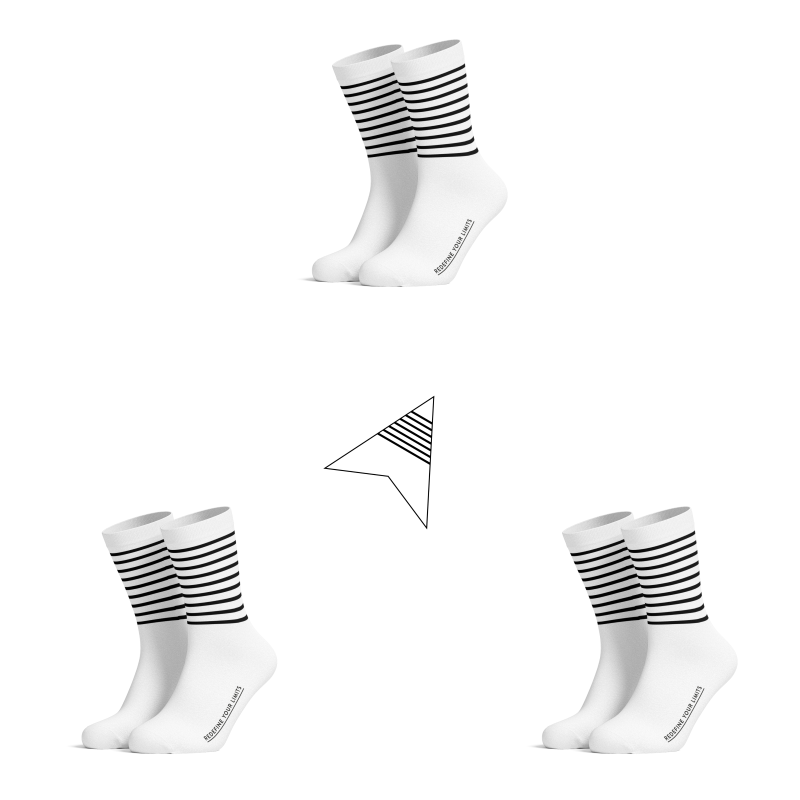 3 er pack Rennradsocken Streifen schwarz und weiss | nur 12,00€ pro Paar| Angenehm auf der Haut mit leichter Kompression.