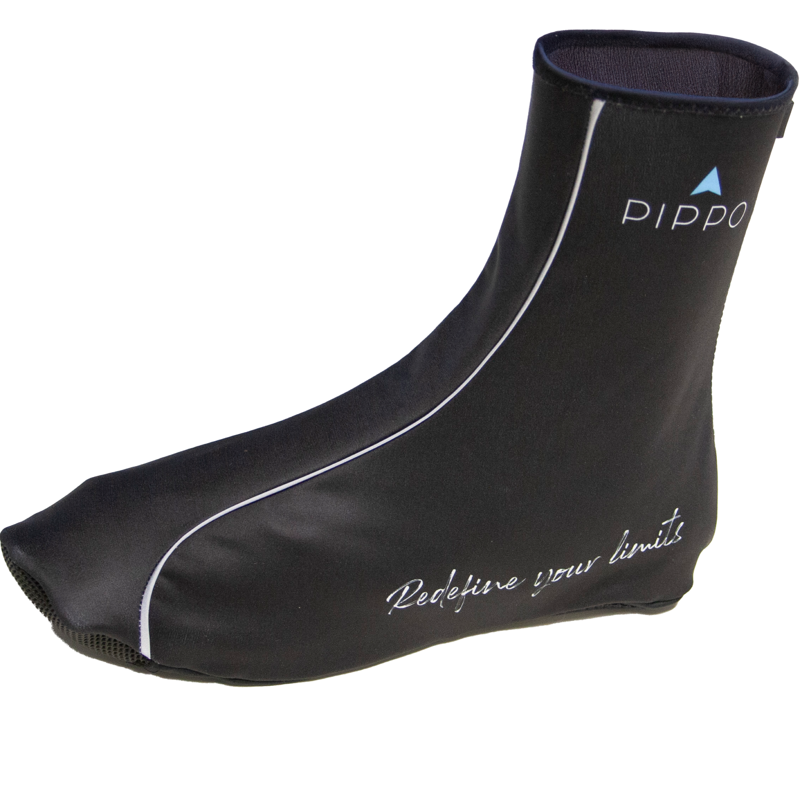 Professional cycling shoe cover road cycling | PIPPO Slogan | PIPPO-Slogan „Redefine Your Limits“ an der Seite.