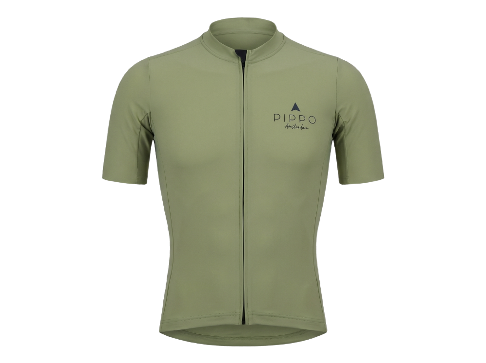 Professional Rennradtrikot fuer Herren  | UV-Schutz| Olivegrün PIPPO Rennradtrikot für Herren, kurzärmeliges, eng anliegendes Radsporttrikot mit durchgehendem Reißverschluss, atmungsaktivem Material und UV-Schutz, ideal für Training und Rennen.