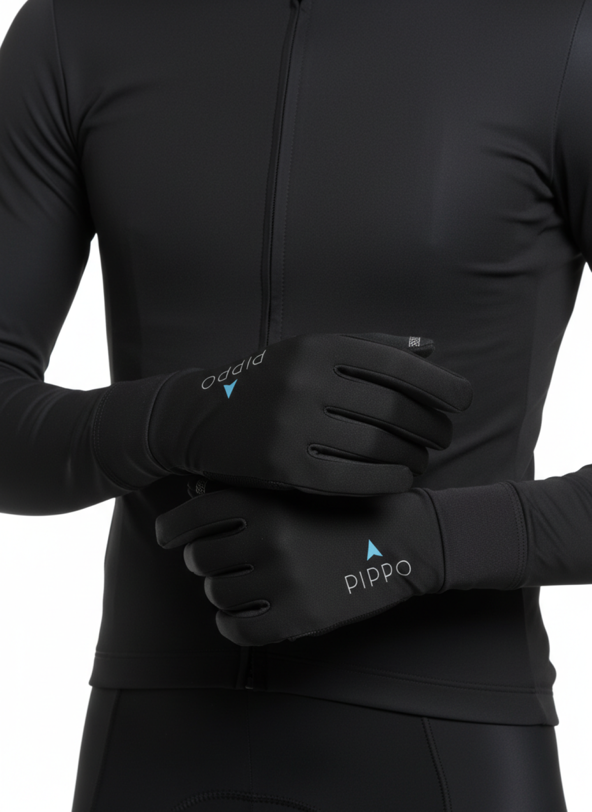 Professional Rennrad Handschuhe fuer den Winter | Wasserabweisend | Schwarze Winterhandschuhe im minimalistischen PIPPO Logo.