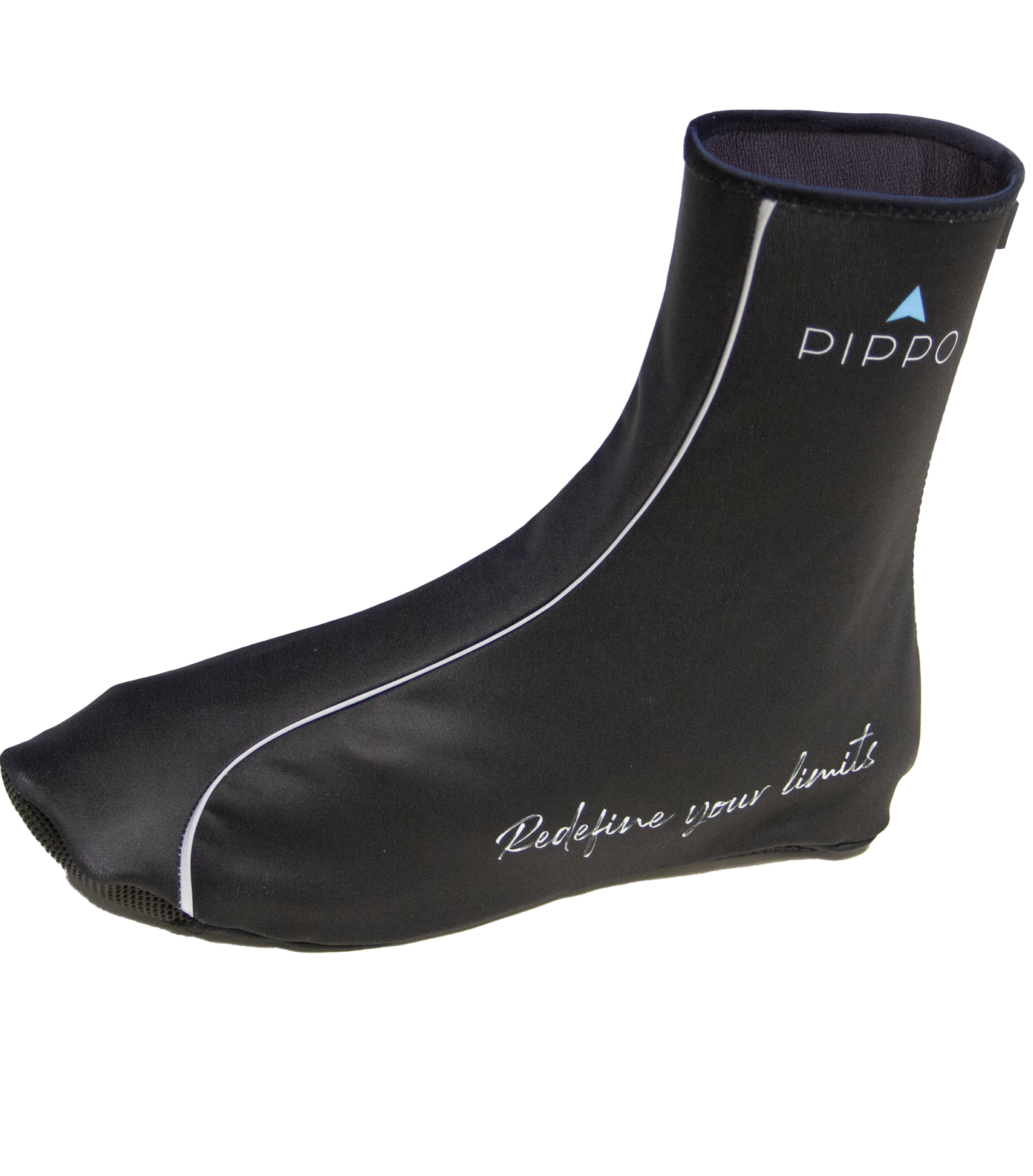 Professional cycling shoe cover road cycling | PIPPO Slogan | PIPPO-Slogan „Redefine Your Limits“ an der Seite.