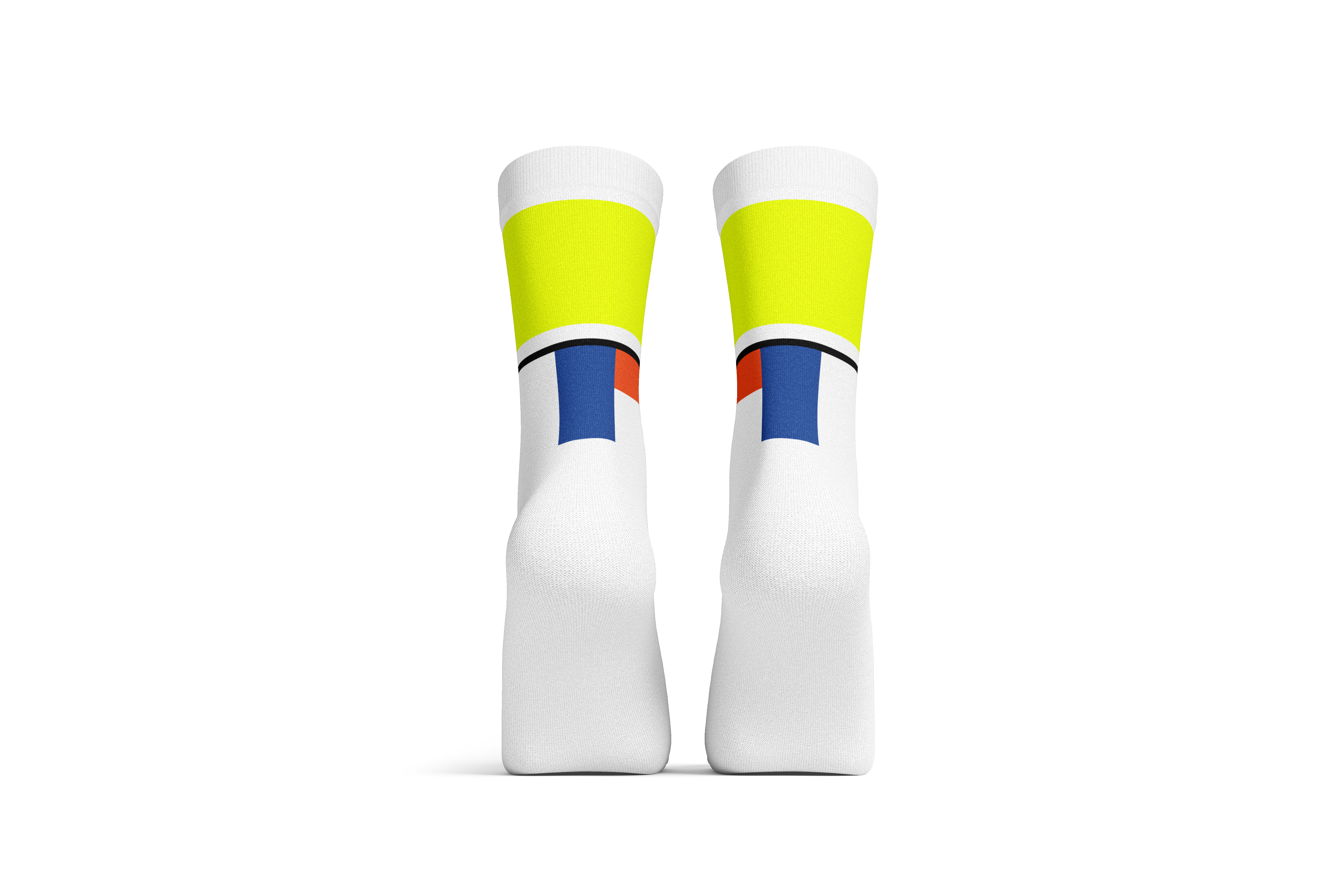 Professional cycling socks for road biking | Fersen Support| Rennrad-Socken in Mondrian inspiriertem Design mit rutschfester Passform und leichter Kompression.