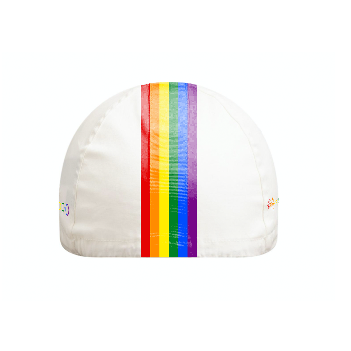 Pride Rennrad Cap | Antibakteriellem Schweißband |Rückseite der Pride Fahrradkappe von PIPPO, hergestellt in Italien, zeigt dezentes Pride-Design und elastischen Abschluss mit antibakteriellem Schweißband
